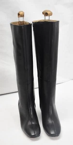 Ann Taylor Missy Black 2-1/2" Heel Leather Knee High Boots Side Zipper Size 5.5 - Picture 1 of 7