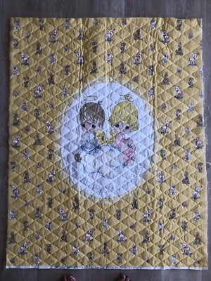 VTG  PRE-QUILTED Baby Fabric Panel Sharing Special Moments 1985 Samuel Butcher  - Image 1 of 4