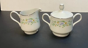 Lonna Jean Ekco International Creamer & Sugar Bowl With Lid White, Blue & Yellow - Picture 1 of 13