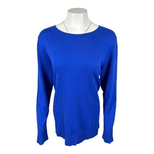 Denim & Co. Crew Neck Long Sleeves Hi-Low Pullover Sweater Top Blue X-Large Size - Picture 1 of 2