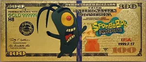 $100 Plankton Spongebob Cartoon Novelty 24K Gold Foil Plated Note Bill XX053 - Picture 1 of 4