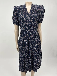 Abito donna vintage anni 80 90 R.J. Stevens 4 party rayon midi floreale P3-14 - Foto 1 di 6