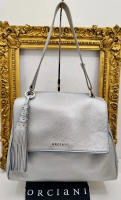 Orciani Sveva Soft Medium Hammered Leather Silver With Blue Profiles And Charm - Image 1 of 4