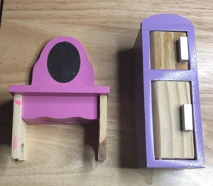 Kids Kraft Doll House Furniture Pink Purple Make Up Table Cabinet Bedroom Set - Picture 1 of 8