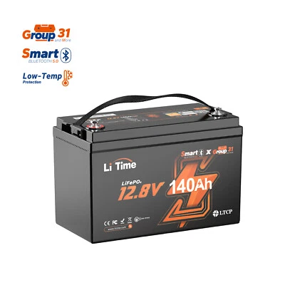 LiTime 12V 140Ah Bluetooth LiFePO4 Lithium Battery 150A BMS For RV Solar Marine