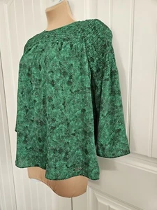 Michael Kors Green Shirred Neckline Peasant Blouse Size M Nwot - Picture 1 of 9
