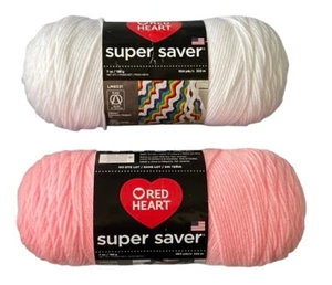 LOT of 2 Red Heart Super Saver Yarn Skeins White and Baby Pink 7 oz 198g Each - Picture 1 of 4