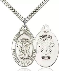 925 Sterling Silber St Michael Schutzengel Militär Katholische Medaille Halskette - Bild 1 von 1
