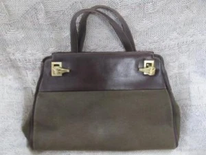 Barry Kieselstein-Cord Vintage Brown Leather & Fabric Handbag Gold Alligators - Picture 1 of 12