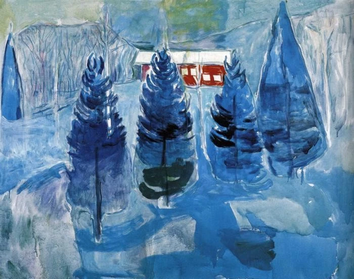 Impresión artística de archivo de 17"x 22" Edvard Munch Red House and Spruces 1927 Foto 1 de 1