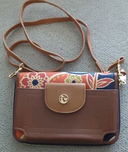 SPARTINA 449 Crossbody Wallet Floral Linen/Leather Lots Of Card Slots/pockets - Picture 1 of 3