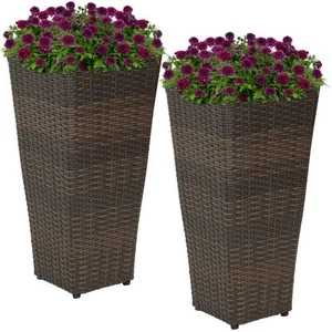 24 in Polyrattan Tall Square Planter - Brown - Set of 2 by Sunnydaze - Picture 1 of 7