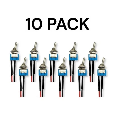 10x Panel Mount ON/OFF Toggle Switches, SPST, 6A 125VAC, Pre‑wired Leads, Blue M - image 1 of 2