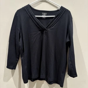 L.L. Bean Supima Cotton 3/4 Sleeve V Neck Shirt Top Women's Size Large Reg Black - Picture 1 of 5