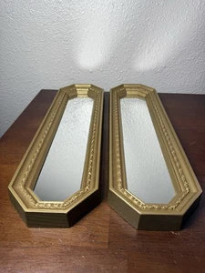 Menge 2 Vintage Home Interiors 17,5"x5" verzierte Gold Wandbehang Akzent Spiegel - Bild 1 von 9