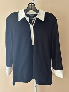 Brooks Brothers Baumwollhemd Damen M schwarz weiß Manschettenkragen 1/4 Button Down - Bild 1 von 14