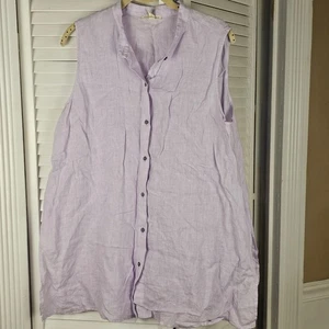 Eileen Fisher Womens Purple Organic Linen Sleeveless Button Down Shirt Large - Picture 1 of 4