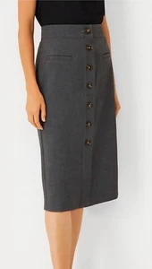 Ann taylor Button front midi skirt NWT SIZE  4 GRAY - Picture 1 of 15