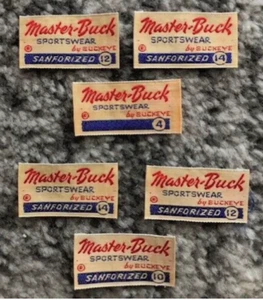 Clothing Tags Vintage Lot Set of 6 Master-Buck Sportswear Buckeye Cloth Fabric - Picture 1 of 4