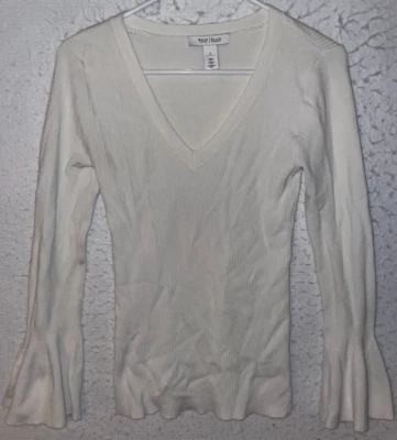 Camisa acanalada elástica White House Black Market para mujer talla S manga larga cuello en V Foto 1 de 4