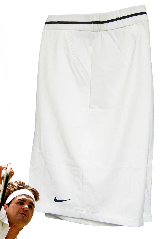 NUEVO NIKE Hombres Premium DriFit PANTALONES CORTOS DE TENIS Blanco (Negro Borde) XL TG Foto 1 de 3