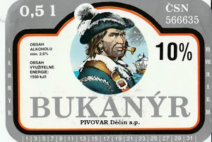 1c ETIQUETA CERVEZA REPÚBLICA CHECA PLATA Y BLANCO BUKANYR 0,5 l 10% PIVOVAR DECIN SP - Imagen 1 de 1