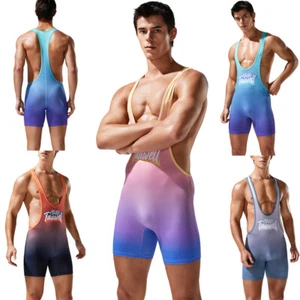 Fashion Mens Sexy Sport Boxers Bodysuit Leotard Male Jumpsuit Wrestling Singlet - Picture 1 of 36