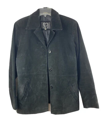Chaqueta Blazer XOXO Usada Cuero Negro Gamuza Abotonada Talla Mediana Foto 1 de 4