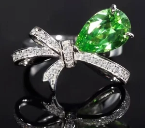 0.84ct Natural round Diamond 14k white gold peridot Wedding cocktail ring - Picture 1 of 4