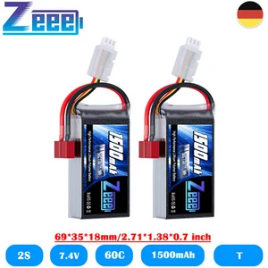 2x Zeee 2S LiPo Akku Batterie 7.4 V 60C 1500mAh T Stecker für RC Auto Flugzeug - Bild 1 von 7