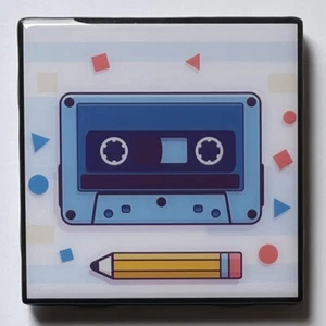 Cassette Tape Pencil Custom Ceramic Tile COASTER Barware Cork Gift - Picture 1 of 2