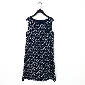 Laura Ashley Needle Corduroy Leaf Print Shift Dress Navy Blue - Size 12 - Picture 1 of 11