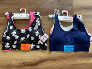 NEW Lot of 4 Justice Oh So Soft Sports Bras Girls 32 Palm Tree Blue Pink - Picture 1 of 4