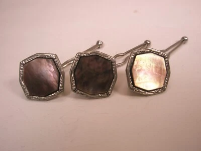1/2" Gray Octagon Mother of Pearl Vintage Formal Tuxedo Prom Shirt Stud set c333 - Image 1 of 4
