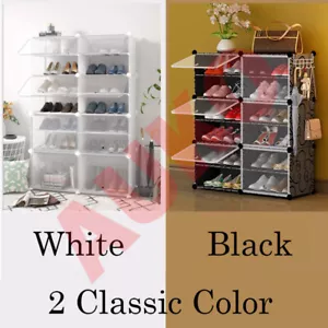 Clear Door DIY Shoe Rack Storage Multi-Cube Organizer Cabinet Stackable Closet - Picture 1 of 21