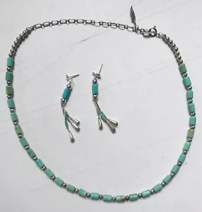 Carolyn Pollack Turquoise Beaded Necklace + Earrings Sterling Silver 925 Vintage - Picture 1 of 6