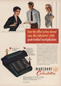 1950 Marchant Calculators: Even the Office Prima Donna Vintage Print Ad - Picture 1 of 1