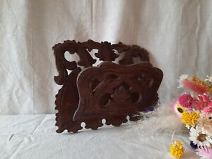 Vintage Antique Scroll Carved Wood Mail Letter Country Style Rack Holder hinged