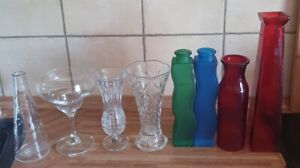  Vasen Glas Blumenvasen Tischvasen Konvolut 7 Stück, bunt,Kristall,Kerzenständer