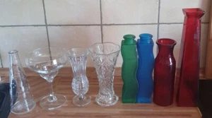 Vasen Glas Blumenvasen Tischvasen Konvolut 7 Stück, bunt,Kristall,Kerzenständer - Bild 1 von 9
