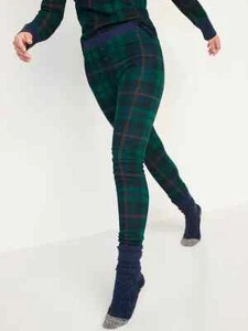 Nuevo con etiquetas Pantalones de pijama de punto térmico a cuadros verde marino antiguo Leggings para dormir para mujer - Imagen 1 de 10