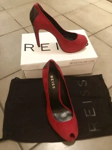 Reiss Monique Red Suede Leather High Heel Platform Court Shoes UK5 EU38 US7.5  - Picture 1 of 8