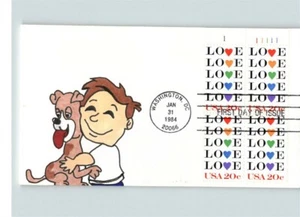 Hand Painted "A Boy and his Dog" LOVE First Day of Issue, 1984 Plate block  - Picture 1 of 1