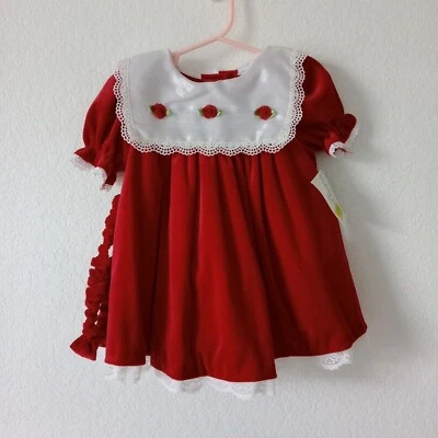 Nuevo con etiquetas Vestido de vacaciones Class Club Baby Terciopelo Rojo con Diadema a Juego talla 12M Foto 1 de 4