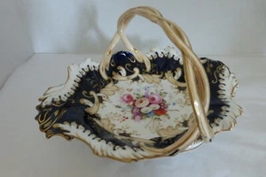 Vintage 18. 19. Jh. handbemalte KORBSCHALE Blumendekor Heftklammer Reparatur KOSTENLOSER VERSAND USA - Bild 1 von 12