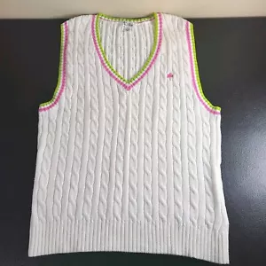 Lilly Pulitzer weiß Zopfmuster Pullover Weste V-Ausschnitt gebraucht, in einwandfreiem Zustand Gr. XL Baumwolle Pullover - Bild 1 von 10