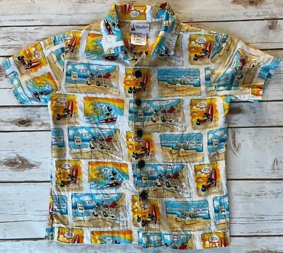 DISNEY PARKS AUTHENTIC ORIGINAL MICKEY AND FRIENDS SURF HAWAIIAN SHIRT YOUTH S - Image 1 of 4
