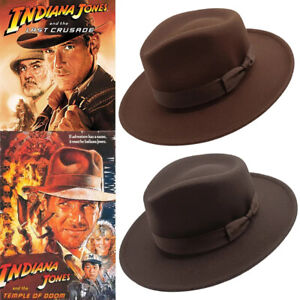 INDIANA JHONES Fedoras Hats Men's Vintage Coffee Felt Wide Brim Bucket Hats Man