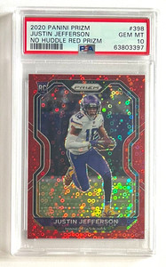 2020 Prizm No Huddle Red /50 #398 Justin Jefferson Rookie RC PSA 10