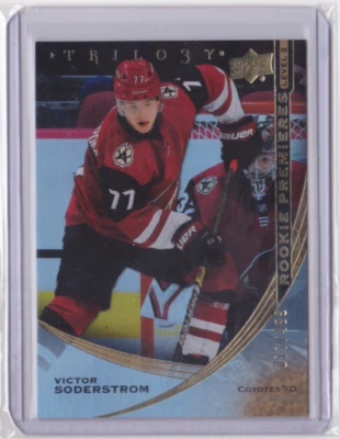 2020-21 UD TRILOGY ROOKIE PREMIERES 1/1 JERSEY # 77/499 VICTOR SODERSTROM #110 - Image 1 of 2